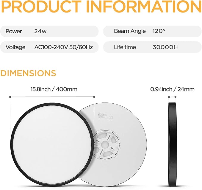 TALOYA Surface Mount LED Ceiling Light 15.8 Inch-2 Pack Black Shell, Equivalent to Traditional 240W Bulb Light for Kitchen Bedroom Utility Closet Room,5 in 1(3000k/3500k/4000k/5000k/6500k)