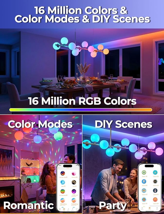 ILC G25 Globe Light Bulbs, App-Controlled Vanity Light Bulbs with Bluetooth Mesh, Color Changing, 1600 Million Colors, 6W, 60W Equivatlent, 600LM, CCT: 2700K-6000K, CRI>95+, E26 Base (6 Pack)