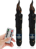 Magical Candlesticks Flameless Taper Candle, 2pcs Black LED Tapered Candles Remote Dipped Candle 6inch Battery Chandelier for Enchanting Weddings and Harry Potter Inspired Vigils(LW2P-BA)