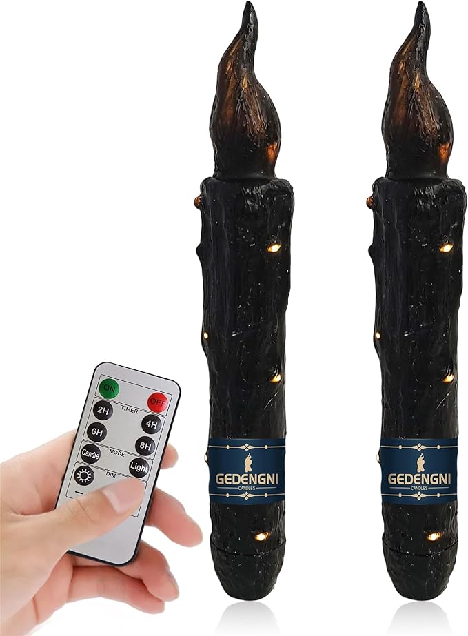 Magical Candlesticks Flameless Taper Candle, 2pcs Black LED Tapered Candles Remote Dipped Candle 6inch Battery Chandelier for Enchanting Weddings and Harry Potter Inspired Vigils(LW2P-BA)