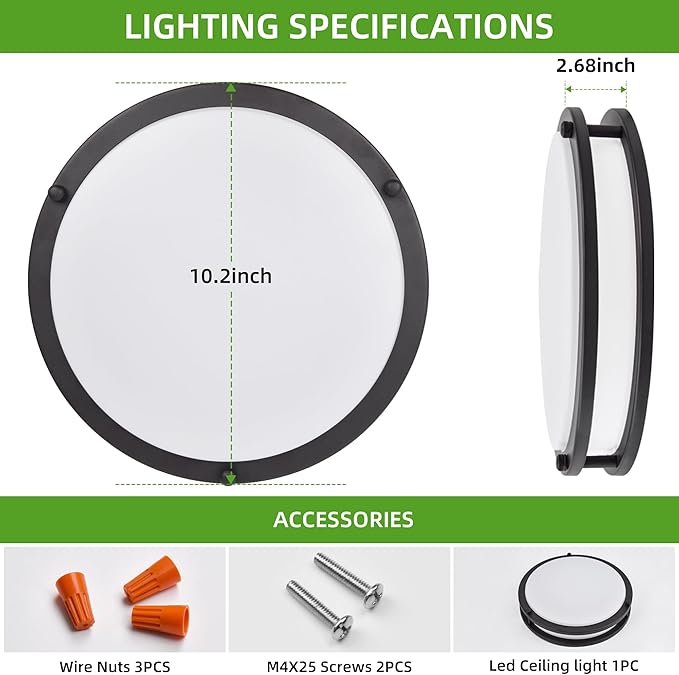 Hlite 24W 10inch LED Flush Mount Ceiling Light Fixture,1800LM Super Bright Light Fixture Ceiling Mount,Oil Rubbed Bronze LED Ceiling Light Flush Mount for Bedroom,Kitchen,Bathroom,Hallway(1Pack)