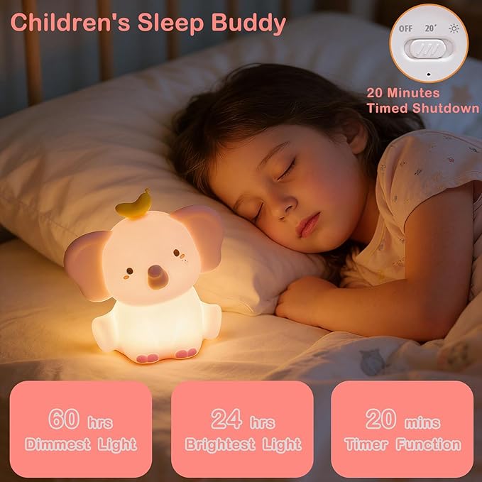Elephant Lamp, Elephant Cute Night Light Gifts, Rechargeable Bedside Nightlight, Dimmable Squishy Silicone Animal Touch Lamp, Baby Room Decor, Small Night Light for Kids Teens Boys Girls Lovers