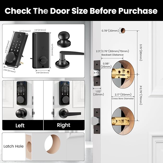 Smart Lock with Handles, Fingerprint Door Lock App Control, Keyless Entry Door Lock Set, Electronic Keypad Deadbolt, Auto & One Touch Lock, Easy Installation, IP54, Digital Smart Code