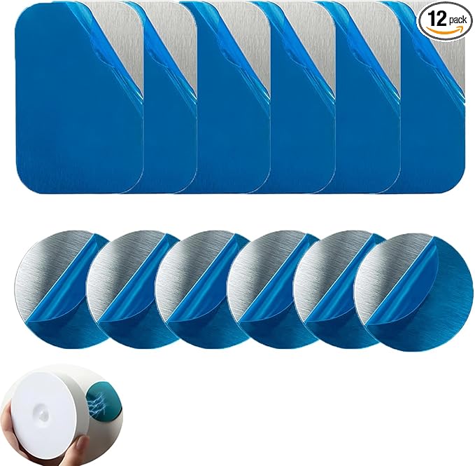 12 Pack Metal Plate Mount Replacement Adhesive Iron Sticker Patch for Stick-on Magnet Closet Light Motion Sensor Night Lights Under Counter Lighting Bar Cordless Magnetic NightLight