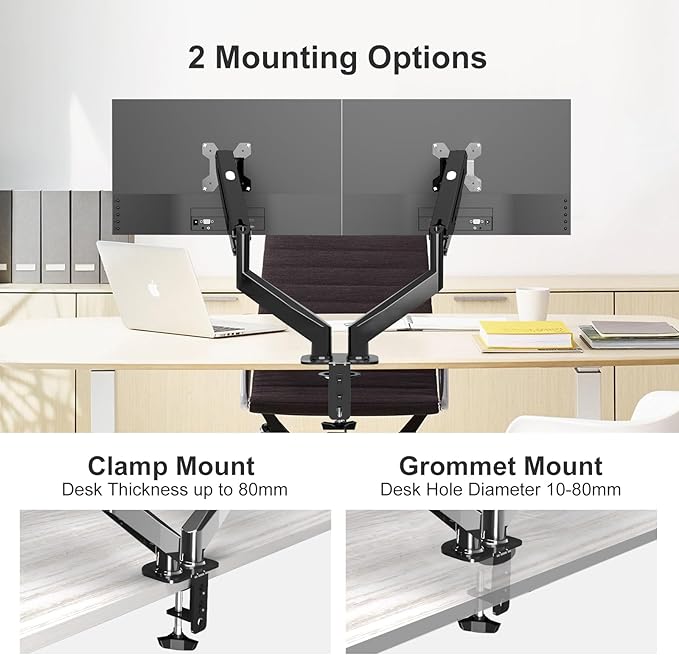 Aeons Dual Monitor Stand up to 32 inches Screen, Load-Bearing Max 22 lbs Each Gas Spring Pneumatic Arm, Adjustable Dual Monitor Mount, Max VESA 100x100mm, White