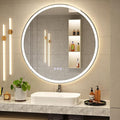 BEAUTYPEAK 24x24 LED Round Bathroom Mirror with Lights, Anti-Fog, Dimmable, Backlit + Front Lit, Lighted Bathroom Vanity Mirror for Wall, 3 Colors, Memory Function, Tempered Glass, Shatter-Proof