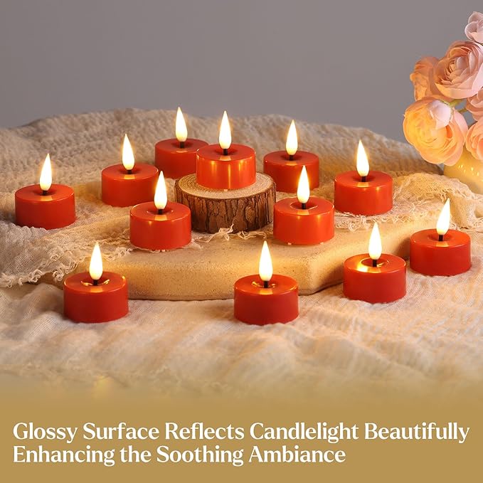 Eywamage Red Flameless Tealights with Remote Batteries, Flickering LED Tea Lights Votive Candles Proposal Decor Set of 12