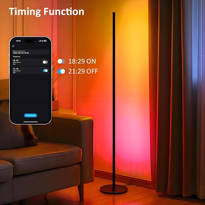 Corner Floor Lamp 2 Pack, 55" Minimalist Standing Lamp with Remote Control, Music Sync 16 Million Colors, Warm White Ambient Lighting, Color Changing LED Corner Lamp for Living Room Bedroom Gaming