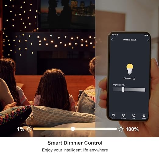 WiFi Dimmer Smart Plug Compatible with Alexa Google Home for Voice Control Mini Smart Outlet Socket with Timer Wireless Remote Control Max Power 300W, No Hub Required, 2.4GHz 1 Pack