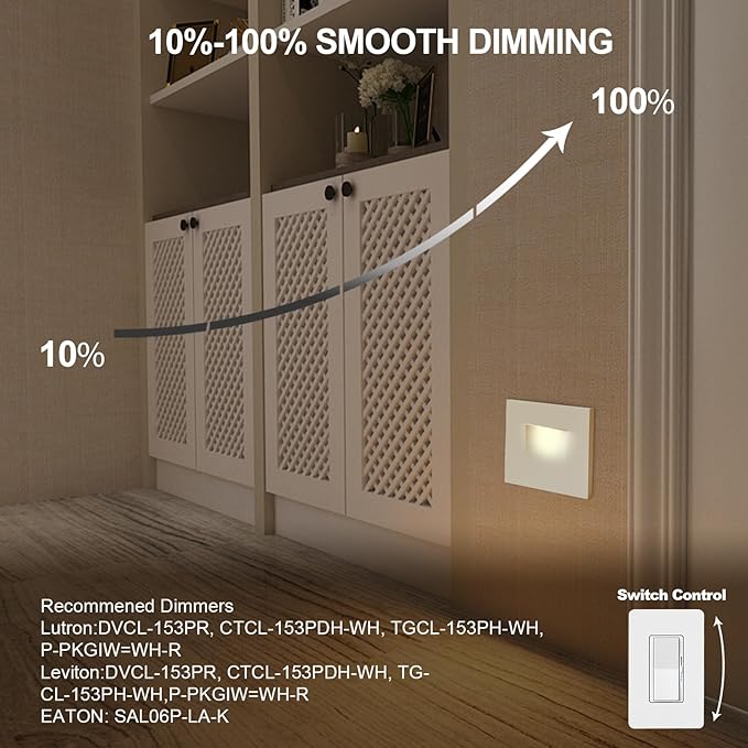 Horizontal Step Lights, 5CCT Selectable, IP65 Waterproof, 3W 100LM, 120V LED Stair Lights Indoor Outdoor, 10%-100% Dimmable, White, ETL Listed - 4PK