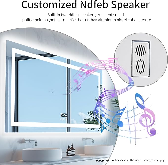 LUVODI Smart LED Bathroom Mirror: 71”x32”Large Wall Mounted Vanity Mirror with Bluetooth Speaker and Time Temperature Display - Dimmable Lighted Modern Makeup Mirror with Front&Back Lit Anti Fog