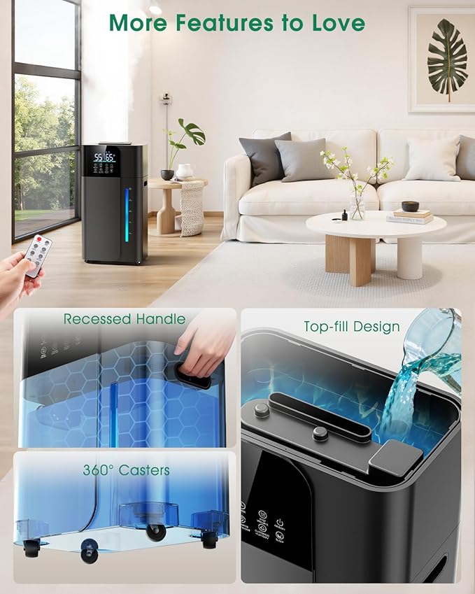 18L/4.7Gal Smart Humidifier Large Room, Warm & Cool Mist Humidifiers, Up to 2500 sq ft Whole House Coverage, 800mL/h Output, 24H Timer, Top Fill, 70H Runtime, Humidifier for Bedroom, Home, Office