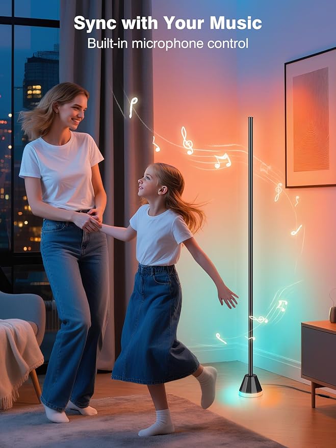 RIYO Corner Floor Lamp - Smart LED Corner Lamp for Bedroom, Living Room & Gaming Room, 16 Million DIY Colors with Music Sync, App & Remote Control, 68 Scene Modes, Modern Ambient Lighting