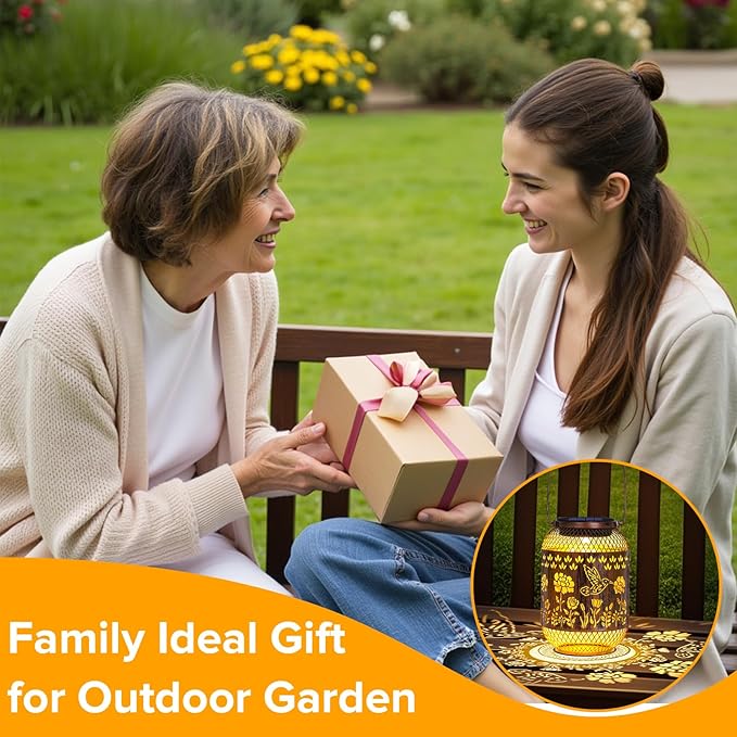 Solar Lanterns Outdoor Waterproof - Hummingbird Solar Lights for Garden, Hanging Metal Lantern Decor for Patio, Yard - Christmas Mothers Day Gifts for Women, Mom, Grandma (Fireworks, 1)