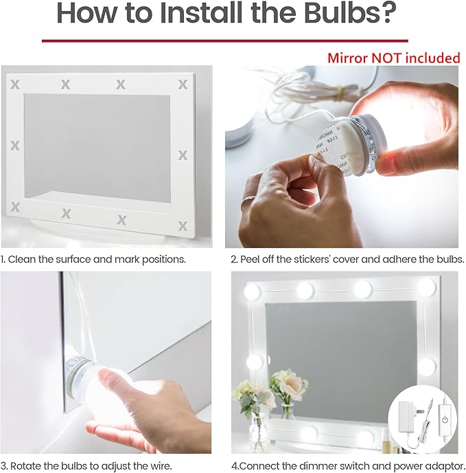 Waneway 14 Bulb Vanity Lights for Mirror, Plug-in Power Adapter & Touch Dimmer, 6,000K, 1350 Lumens (Mirror Not Included)