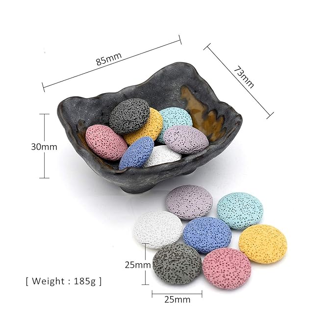 Top Plaza Lava Rock Stone Aromatherapy Essential Oil Diffuser Set Square Ceramic Fragrance Perfume Ware Bowl with 14Pcs Round Shape Lava Stone Beads