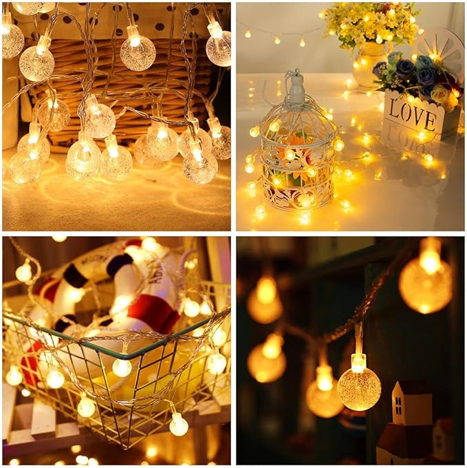 Merdeco Plug in 10ft 20 LED Globe String Lights Indoor Outdoor Decorative Fairy Lights Warm White for Birthday Party Wedding Anniversary Christmas