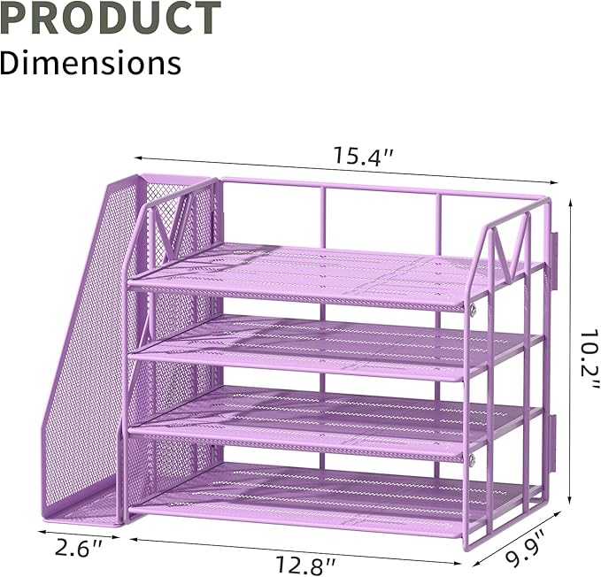 Purple Desk Organizers and Accessories with File Holder – Aesthetic Desk Accessories for Women – Decorative Office Set with Magazine Rack – Room Desk Accessories for Teen Girls Office Setup