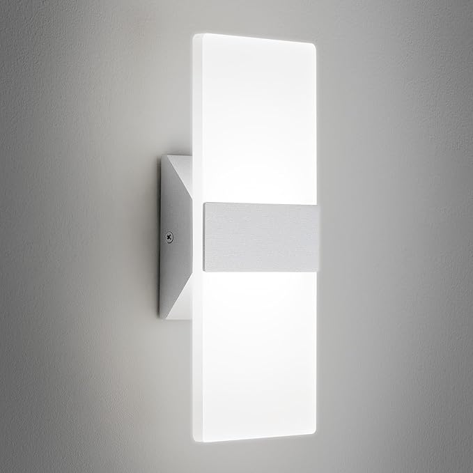 Modern LED Wall Sconce, 5CCT Dimmable Brushed Nickel Wall Lights, 12W 800LM 2700K-5000K Adjustable, Hardwired Indoor Up and Down Acrylic Wall Light Lighting for Living Room Bedroom Hallway, ETL