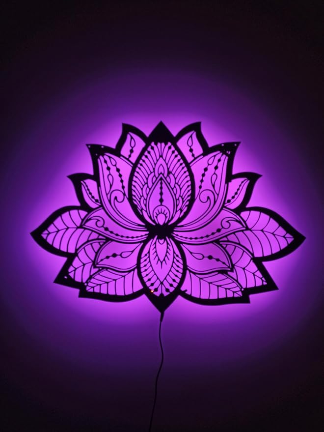 Lotus Flower Light, Mandala Yoga Room Night Light, Mandala Lotus Flower Lighted-Up Wall Art With Rgb Color Changing Led, Metal Wall Home Decor, Metalen Mandala Walldecor, Gift For Her Him