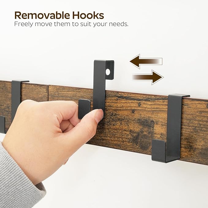 Hall Tree, Coat Rack with Shoe Bench, 4-in-1 Entryway Bench with Storage Shelves, Hanging Rod and 8 Movable Hooks, Hall Tree with Storage Bench for Hallway, Rustic Brown and Black MT02BR