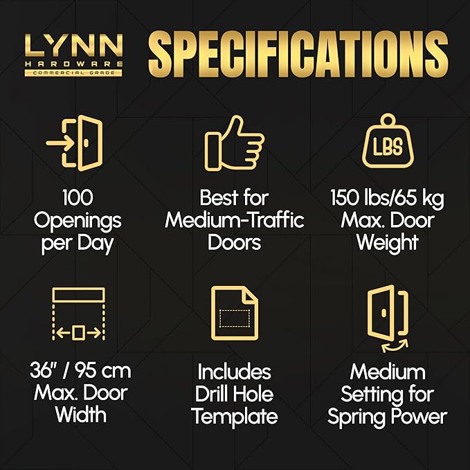 LYNN HARDWARE Medium Duty Automatic Door Closer (Dark Bronze) - Highly Durable Cast Aluminum, Commercial or Home Use, Adjustable Speed Controls, 3 Mounting Options, 3 Hour Fire Rated (DC6003 Model)