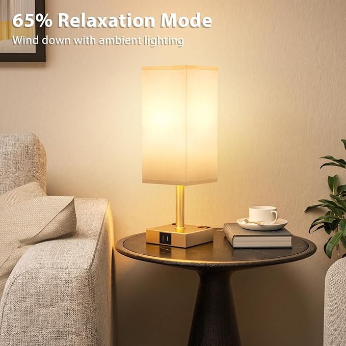 aooshine Gold Base Touch Lamps Set of 2 - Nightstand Lamp with USB-C + A Charge Ports & AC Outlets, 3-Way Dimmable Bedside Lamp, Small Table Lamp Light for Bedroom (Bulb Included)