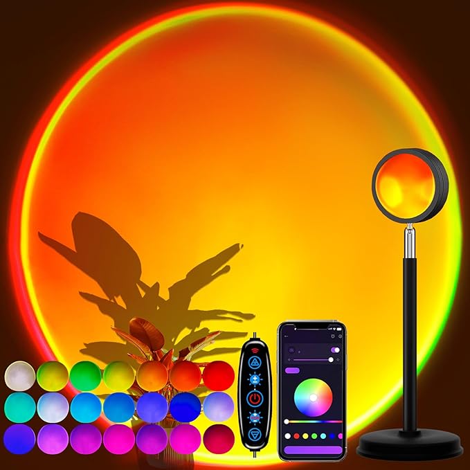 Sunset Lamp Projector with APP Control - 21 Color Changing LED Sunset Light, 180° Adjustable for Photography, Bedroom Decor, Party, Wedding, Mood Lighting