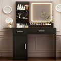 Vanity Desk with Mirror and Lights, 39.37" 4 Drawers Makeup Desk Without Stool, Extra Foldable Desk with 3 Open Shelves Make Up Table for Girls and Ladies Bedroom, Black
