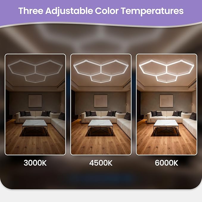 Hexagon Garage Lights - 3 Stage Dimmable Hexagon Lights, 6500K 17280LM Honeycomb Light for Car Ceiling Detailing Shop, Garage, Basement, Workshop, Warehouse, Gym, Barber, Auto Beauty Shop