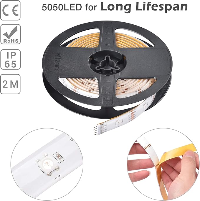 Yescom APP Control LED Strip Light 6.6ft Music Sync Color Changing WiFi Smart 60 LEDs Ambient Lamp Compatible with Alexa & Google Assistant for Bedroom Gaming Room