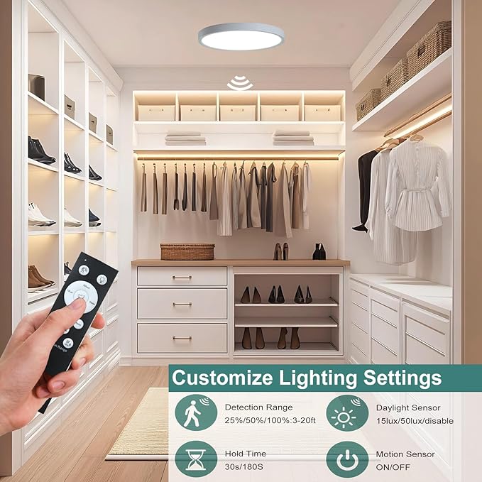 9 Inch Motion Sensor Ceiling Light Indoor,Motion Sensor Fixture Indoor for Closet Hallway Laundry Porch Pantry, Hard Wired Sensor Ceiling Light Black White