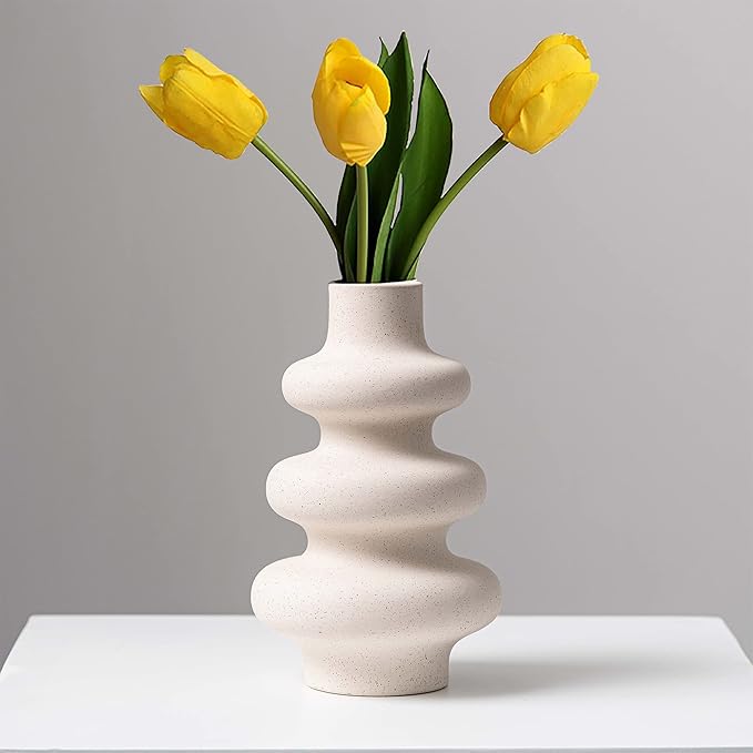 Ceramic Modern Dried Flower Vase, Off White Round Pampas Vase, Boho Home Decor for Centerpiece Wedding Dinner Table Party Living Room Office Bedroom, Housewarming Gift