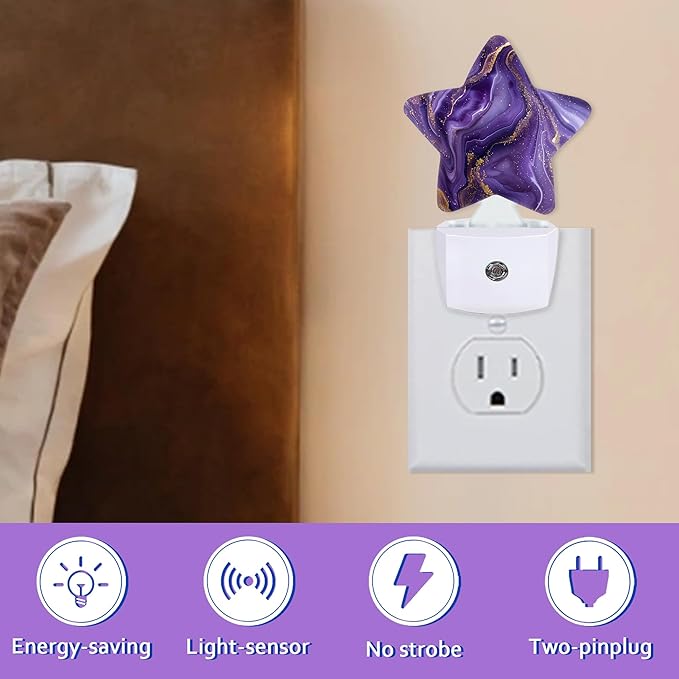 Purple Gold Marble Night Light for Kids,Dreamy Night Lights Plug Into Wall, Lightweight Dusk to Dawn Light Sensor Warm Nightlights for Girls Boys Bedroom Nursery Basement