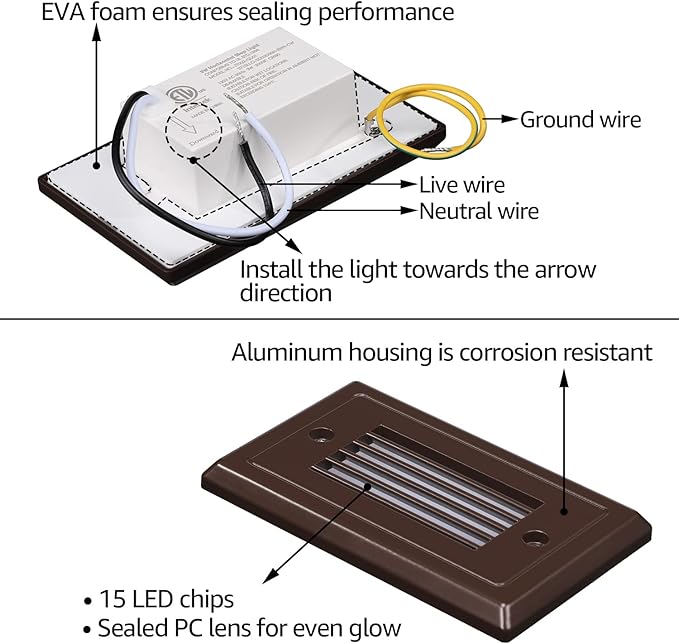 LEONLITE 120V Line Voltage Dimmable LED Step Lights, 3000K Warm White 3W 150LM, Indoor Outdoor Landscape Stair Light, CRI90, Aluminum, ETL Listed, Oil Rubbed Bronze, Pack of 6