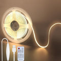 5V USB COB LED Strip Lights with Remote Dimmable Switch,6.56FT/2M,Warm White 3000K,320LEDs/M,8mm Width,Not Waterproof IP20,1.5M USB Switch Cable,for DIY Home Indoor Decoration