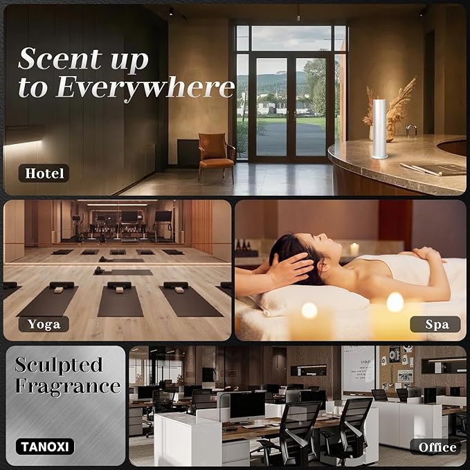 Waterless Essential Oil Diffuser for Home and Commercial Use up to 2000 sq ft, Scent Diffuser for Large Room, Bluetooth Hotel Collection Diffuser with App and Remote Control for Office, 100ml, Silver