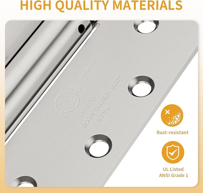 2 Pack Door Closer Hinge Self Closing, 4.5" x 4.5" Automatic Door Closer Hinge with Square Corners, Adjustable Tension for Garage, Front Door, Back Door, for Left and Right Hand Door, UL Listed