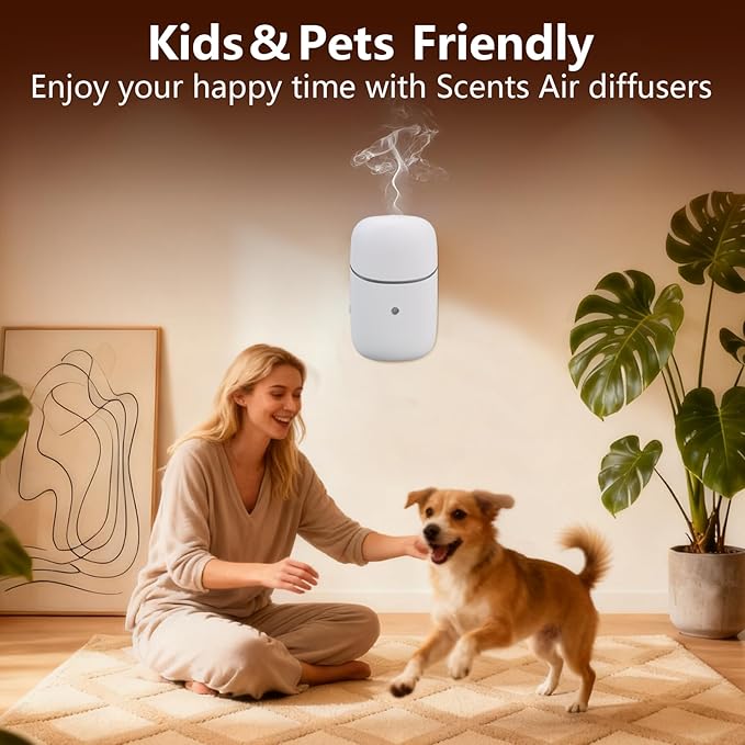 Waterless Essential Oil Diffuser, Plug in Air Scent Diffuser, Small Aromatherapy Frangrance Diffuser Machine with Night Light for Home, Living Room, Bathroom, Kitchen, Office, Hotel, White
