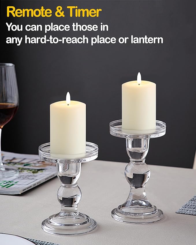 3"x6" Flickering Flameless Candles with Remote Timer, Real Wax, Ivory Pillar Candles, Set of 3 Large LED Battery Operated Candles for Home, Fireplace, Centerpiece, Rustic and Farmhouse Decor