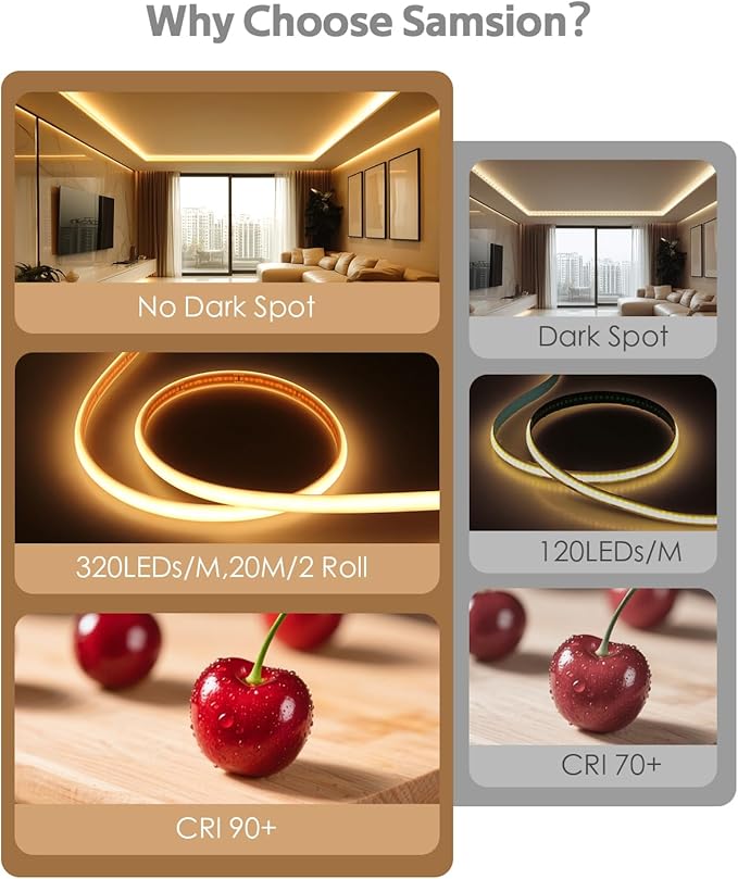 65.6FT 24V Dimmable COB LED Strip Light Waterproof Outdoor Warm White 6000K High Density 320LED/M Bluetooth Flexible LED Tape Light with Remote for Bedroom Cabinets Garden CRI90+ (20M/2roll)