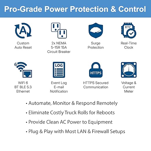 MSNswitch MAX 2-Outlet Internet Enabled Power Switch with Auto Reboot, Power Metering, Surge Protection & Noise Filtration - Ethernet & WiFi - Control via Smartphone, Cloud or API (Model UIS-801bc)