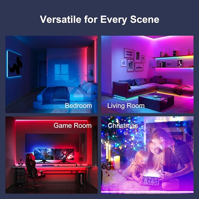 130 FT Led Lights For Bedroom,Music Synchronized, Intelligent Application Remote Control Color Change Bluetooth LED Strip Lights, Used For Bedroom, Kitchen, Room Lighting Decoration
