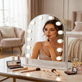 Arched Makeup Vanity Mirror with Lights 18.5"x 14.17" LED Makeup Mirror Detachable 10X Magnification, Hollywood Make Up Mirror with Lighting, Smart Touch, Rechargeable,360° Rotation, (White)