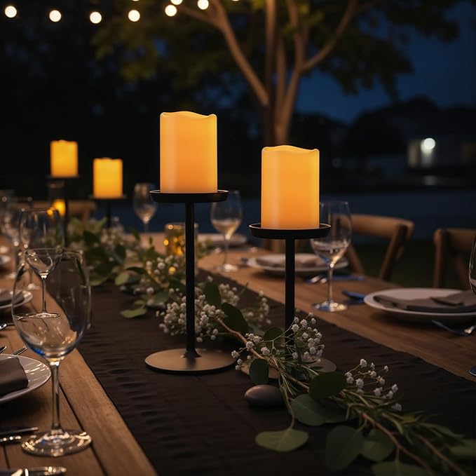Raycare 3"x4" Outdoor Waterproof Flameless Candles-Auto Light Sensor Dusk to Dawn, 2Pcs Flickering LED Candle, Battery Operated Electric Fake Pillar Candle for Garden, Porch, Patio, Lantern Decor