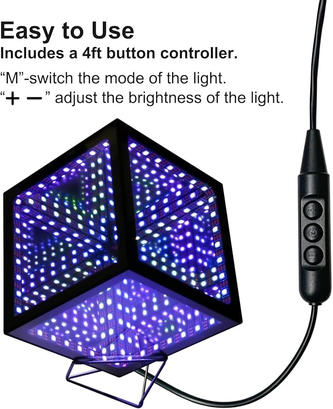 Infinity Hyper Cube LED Light LED Controller with Stand & Controller, Built-in 10 Mode Children Lamp - Cool & Creative Multicolor Decorative Mirror Art Desk Night Light (4Inchs Without APP)