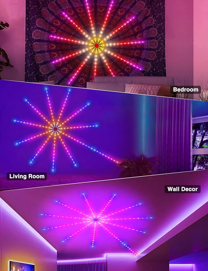 MATICOD Smart Firework Led Lights USB Powered Room Decor, Color Changing Fireworks Led Lights for Bedroom with Launch Burst Effect, RGB Led Strip Lights Remote App Control for New Year Party Decor