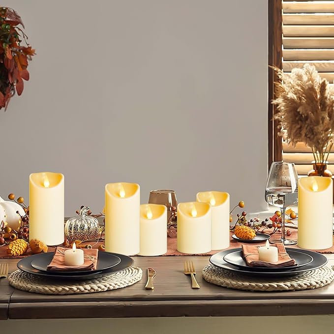 LEOSAN led Flameless Candles Outdoor Indoor Battery Operated Flickering Candles with Remote Timers, Won't Melt, Ivory Plastic D3inxH4in5in6in for Halloween, Party, Valentine's Day, Wedding 9 pcs