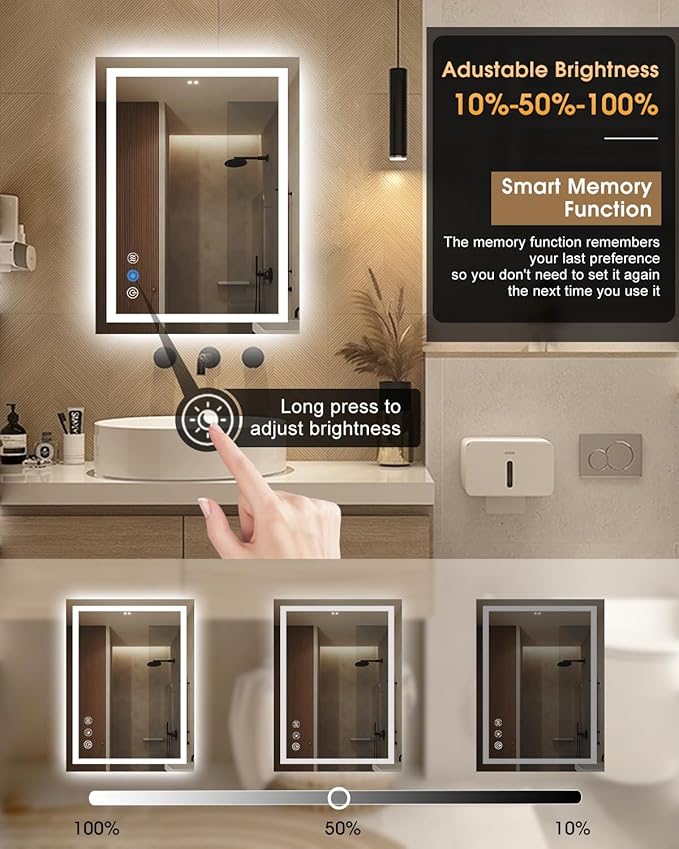 oneup 24x32'' RGB Bathroom Mirror with Lights,RGB Color Changing LED Bathroom Mirror for Wall,Lighted Vanity Mirrors,Dimmable,Anti-Fog,IP54 Waterproof
