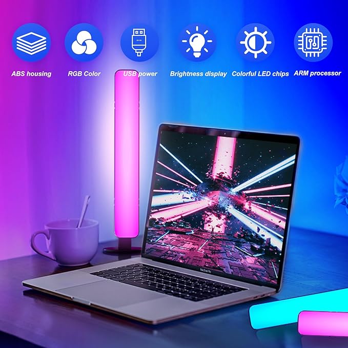 Smart RGB LED Light Bars for Gaming Desk & PC Monitor - 10 Inches Stereoscopic/Horizontal Placement, 16 Million Colors with Music Sync, Remote Control, 15 Modes, USB Powered TV Backlights